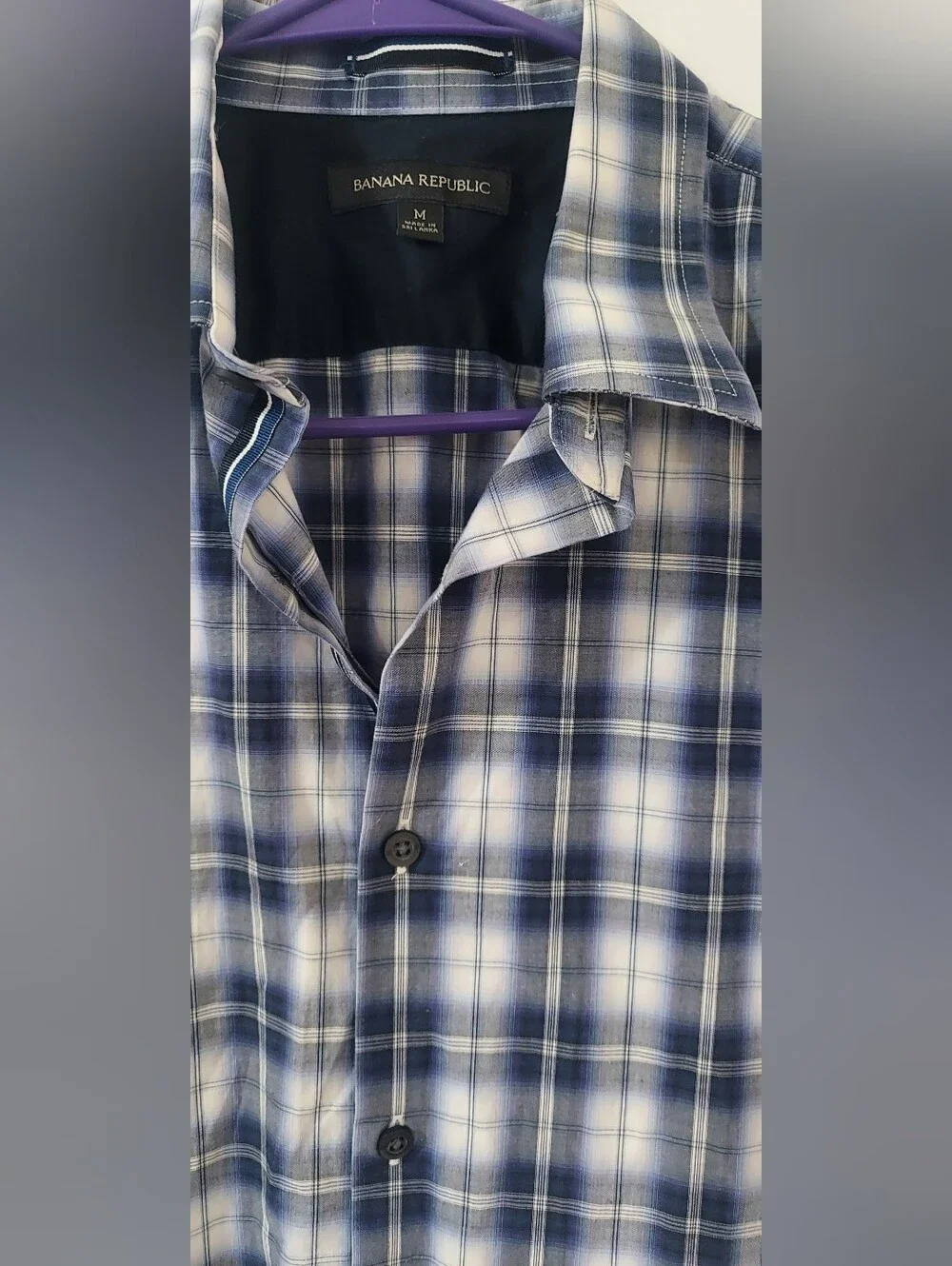 Banana Republic Men’s Navy and White Plaid Button-Down Shirt